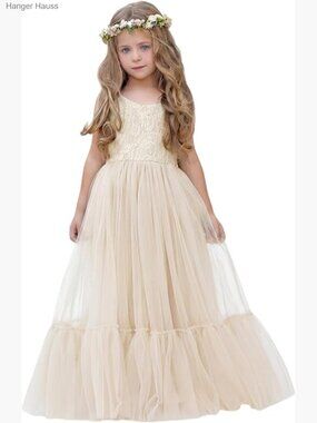 Kids Flower Girl Lace Tulle Dress for Wedding Garden Party